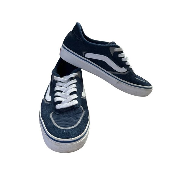 VANS Pro Skate Shoes Sneakers Blue Suede White Mens Sz 7.5 Low Top Lace Up - Picture 1 of 16